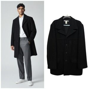 Perry Ellis Mens Black Wool Blend Overcoat Button Front Classic Style Sz M